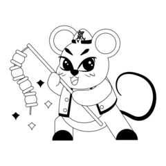 Isolated cute rat with traditional chinese clothes Zodiac sign Vector illustration