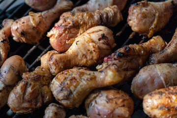 grilled chicken wings on grill, garden party, daylight