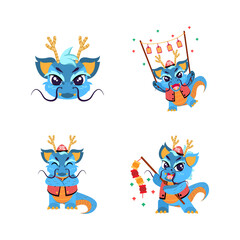 Set of cute lion cartoon with traditional clothes Zodiac sign Vector illustration