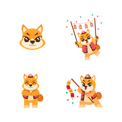 Set of cute lion cartoon with traditional clothes Zodiac sign Vector illustration