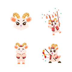 Obraz premium Set of cute goat cartoon with traditional clothes Zodiac sign Vector illustration