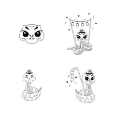 Set of cute snake cartoon with traditional clothes Zodiac sign Vector illustration