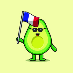 Cute cartoon Avocado mascot character with france country flag in modern design 