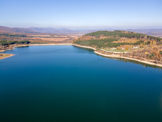 Aerial Autumn view of Izvor Reservoir, Bulgaria