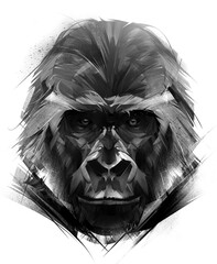 painted portrait of an animal monkey gorilla on a white background