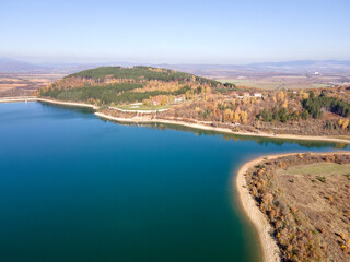 Fototapeta na wymiar Aerial Autumn view of Izvor Reservoir, Bulgaria