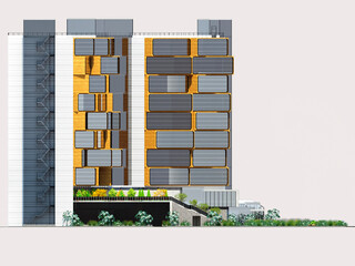 3d render. Conceptual architectural project of the hotel in the style of deconstructivism. Project for presentation and inspiration