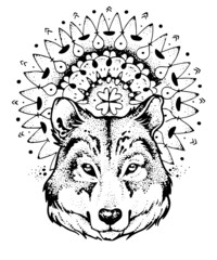 Gray Wolf Mandala Vector