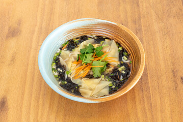 Wonton soup is a Chinese soup, and popular in the chifa cuisine of the gastronomy of Peru