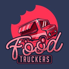 Fototapeta na wymiar food truck cartoon logo in retro style