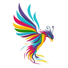 phoenix bird character illustration in colorful style - obrazy, fototapety, plakaty