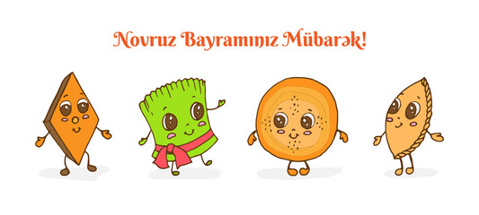Novruz Holiday Characters vector illustration