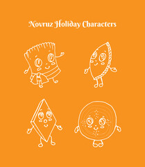 Novruz holiday symbols vector illustrations with orange background