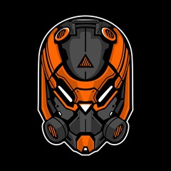 Orange robot head vector cartoon icon