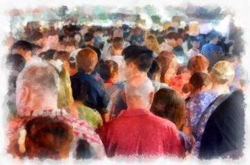 Landscape of Chiang Mai Walking Market in Thailand watercolor style illustration impressionist painting.