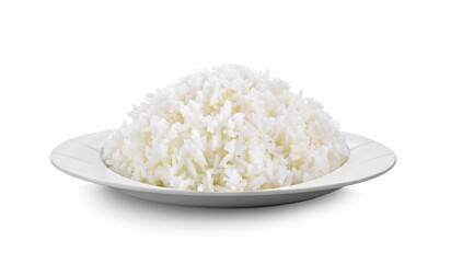 rice in white plate isolated on white background