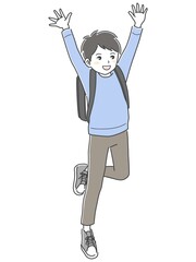 ランドセルを背負ってジャンプする男の子のイラスト素材