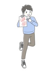 テストで100点をとって喜ぶ男の子のイラスト素材
