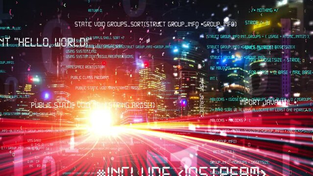 Software development, application programming code and tacit computer coding . Concept of smart digital transformation and technology disruption that changes global trends in new information era .