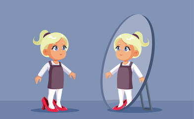 Toddler Girl Trying on High Heels Shoes Vector Cartoon Illustration