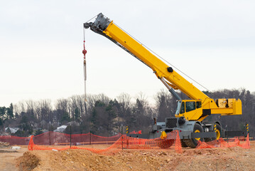 Yellow truck crane development powerful hydaulic