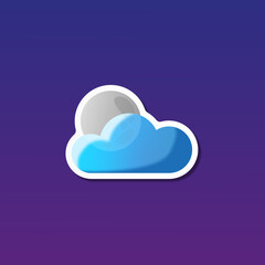 vector illustration, sticker icon of moon behind the cloud for website or weather app