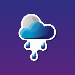 vector illustration, sticker icon of moon behind the rain cloud for website or weather app