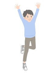 笑顔でジャンプする男の子のイラスト素材