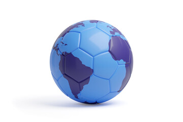 Soccer ball with the image of the planet earth isolated on white background. 3d illustration.