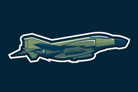 American cold war supersonic fighter plane vector illustration. simple aircraft logo, military equipment.