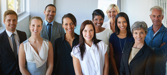 Were all different but as a team we fit together. Portrait of a diverse group of businesspeople in the office.