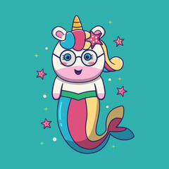 cute mermaid unicorn, suitable for children's books, birthday cards, valentine's day, stickers, book covers, greeting cards, printing. 