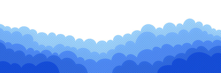 Vector background, cumulus clouds, banner. Halftone dots, fading dot effect.