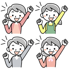 声援を送るシニア女性の上半身セット