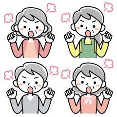 怒るシニア女性の上半身セット