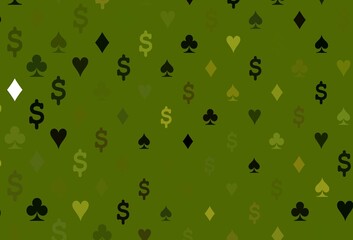 Dark green, yellow vector pattern with symbol of cards.