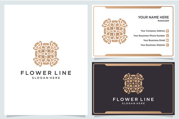 Minimalist flower logo ornament with line and business card