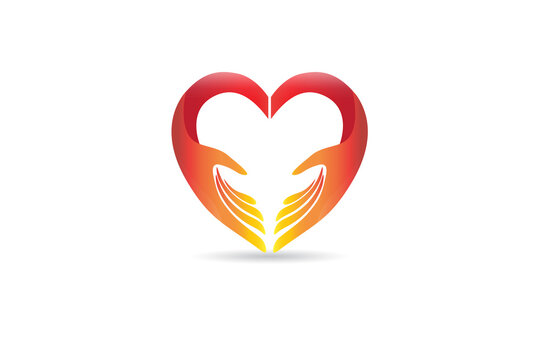 Hands love care logo vector love heart shape identity id business card vector image design