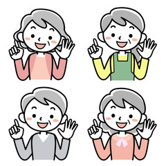 指差すシニア女性の上半身セット