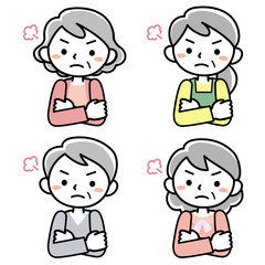 怒るシニア女性の上半身セット