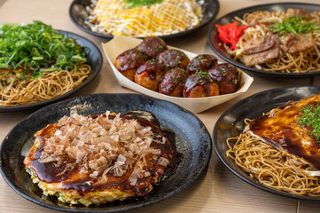 粉もの集合　お好み焼き　タコ焼き　焼きそば