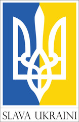 Print of Ukraine flag with trident symbol. Slava Ukraini, #stopWAR and support for ukraine people. 