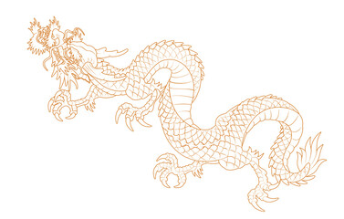 Oriental painting dragon illustration tattoo transfer line side ascending logn gold