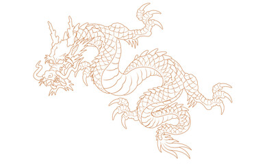 Fototapeta premium Oriental painting dragon illustration tattoo transfer line side ascending gold