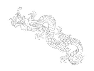 Oriental painting dragon illustration tattoo transfer line side ascending long