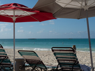 lounge chairs on the beach