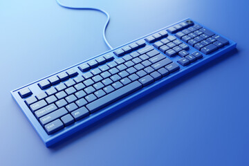 Computer blue  keyboard on black background. 3D rendering of streaming gear and gamer workspace concept