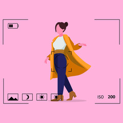 Digital camera taking picture of model in studio. Scenes from the Studio. Flat vector illustration.