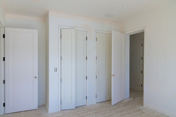 Interior construction of housing project with door installed