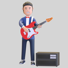 musician playing electric guitar character 3d illustration render